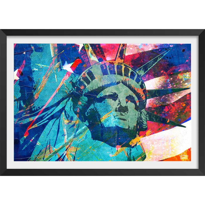 Affiche illustration graffiti statut de la liberté Affiche + cadre en bois - Noir