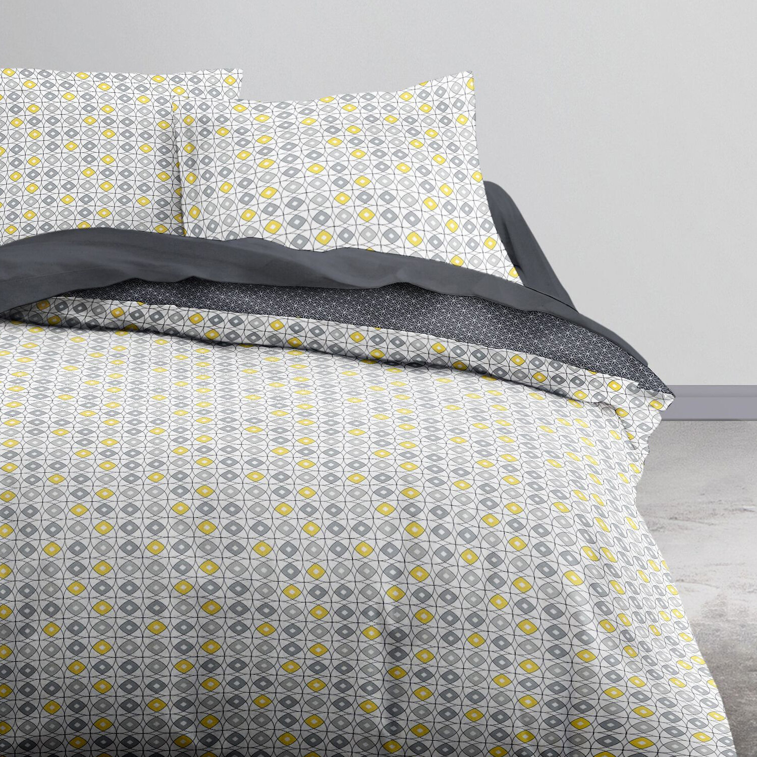 Parure housse de couette 3pcs 100% coton 57fils gris