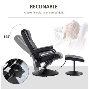 HOMCOM Sillón de Masaje Eléctrico con Taburete Reposapiés Sillón Relax Giratorio Reclinable hasta 145° con Control Remoto y 10 Zonas de Masaje Tapizado en PU 77x84x95 cm Negro