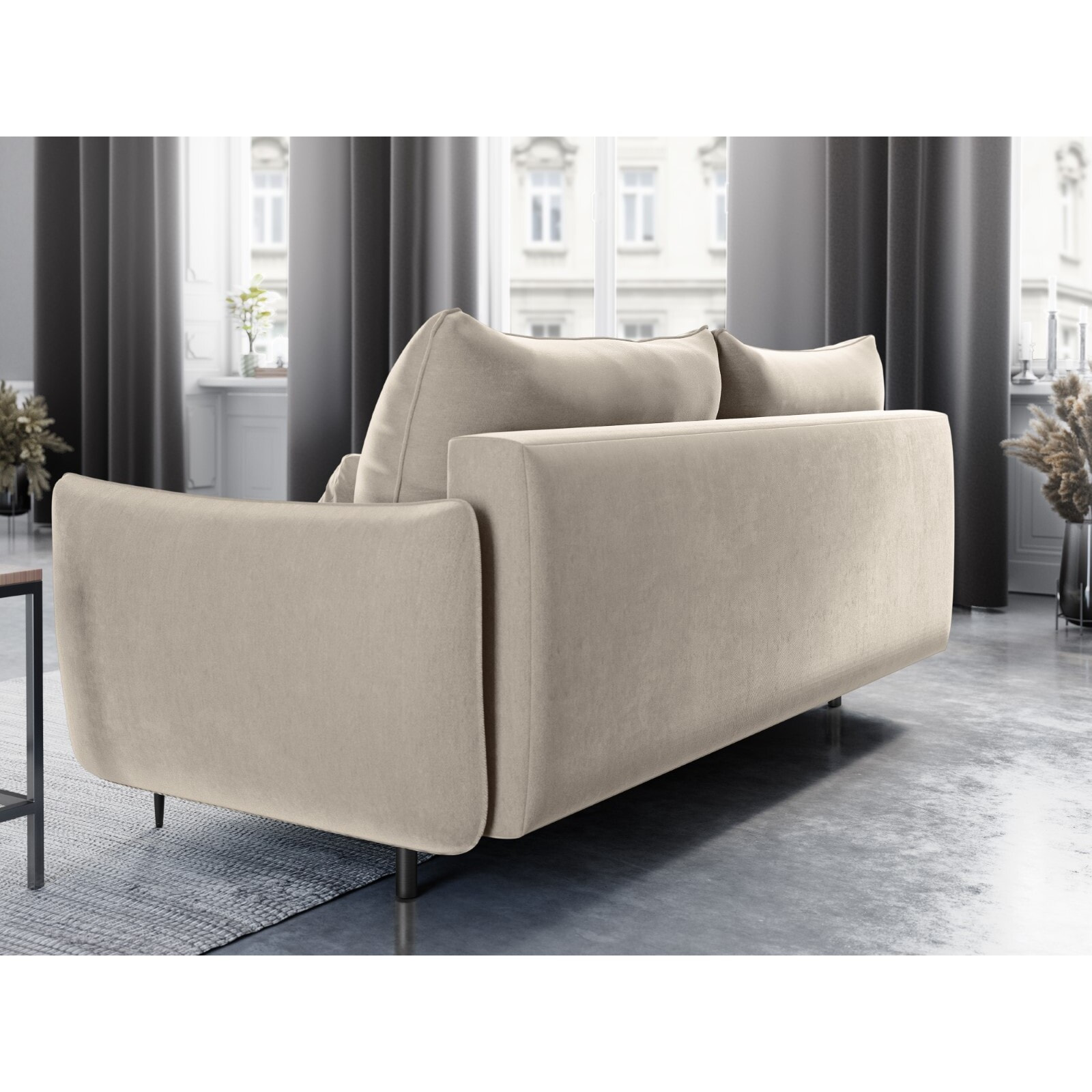 Canapé convertible avec coffre de rangement "Vermont" 3 places en velours beige clair
