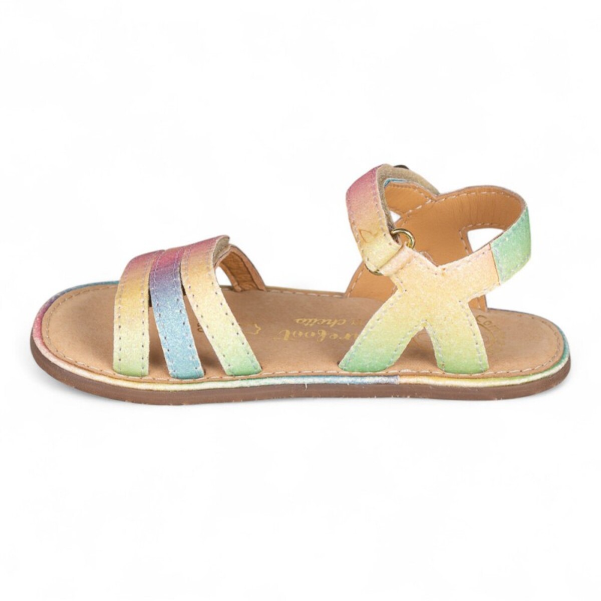 SANDALIA BAREFOOT PIEL CHETTO TIRAS METALIZADAS ARCOÍRIS