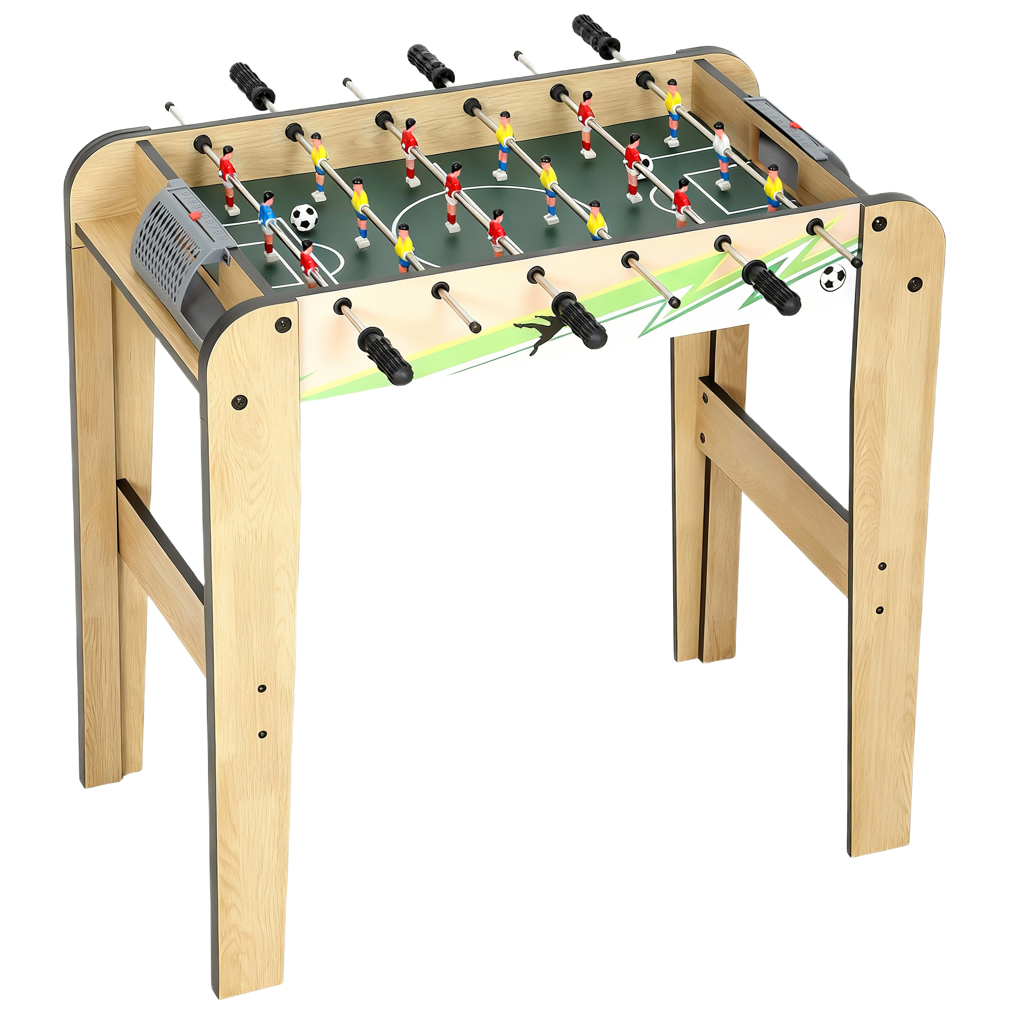 Futbolín para Niños de Madera, Mesa de Futbolín con 2 Marcadores, 6 Asas, 18 Jugadores, 6 Barras y 2 Bolas, Regalo para Adultos, Familias, Fiestas, 75x66x75 cm, Natural
