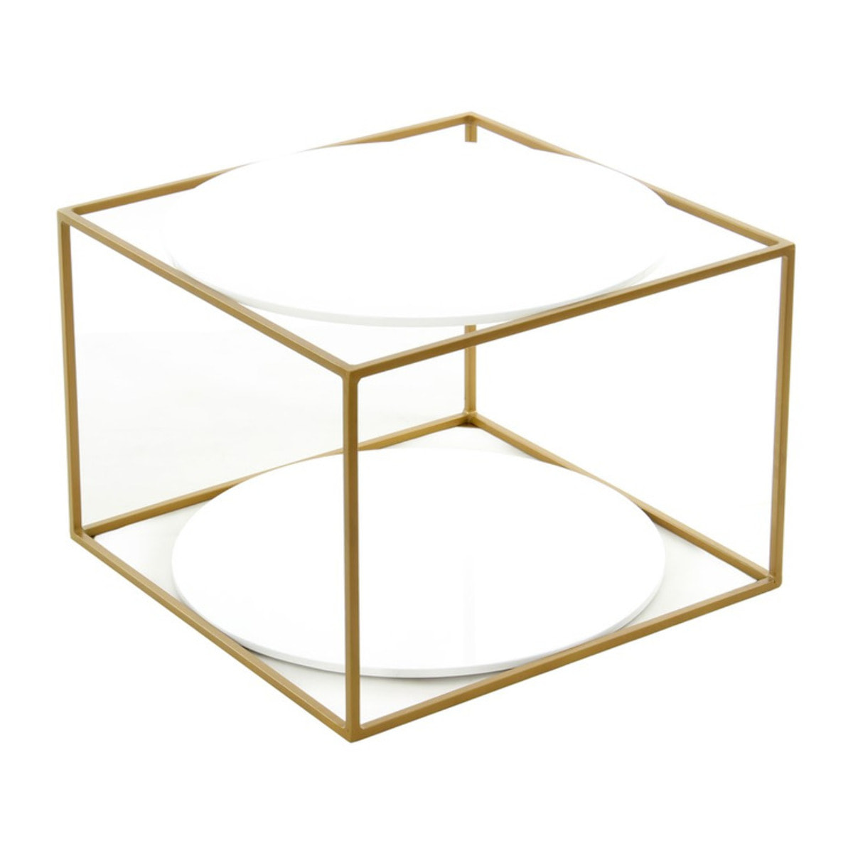 Tavolino da salotto Cody con ripiani in vetro bianco e oro