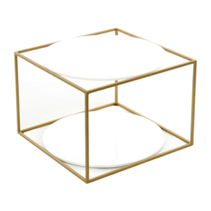 Tavolino da salotto Cody con ripiani in vetro bianco e oro