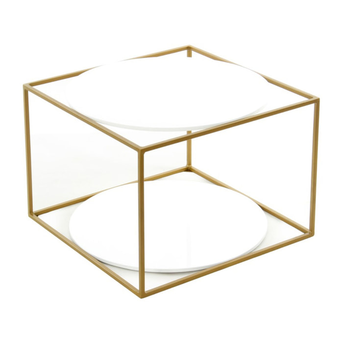 Tavolino da salotto Cody con ripiani in vetro bianco e oro