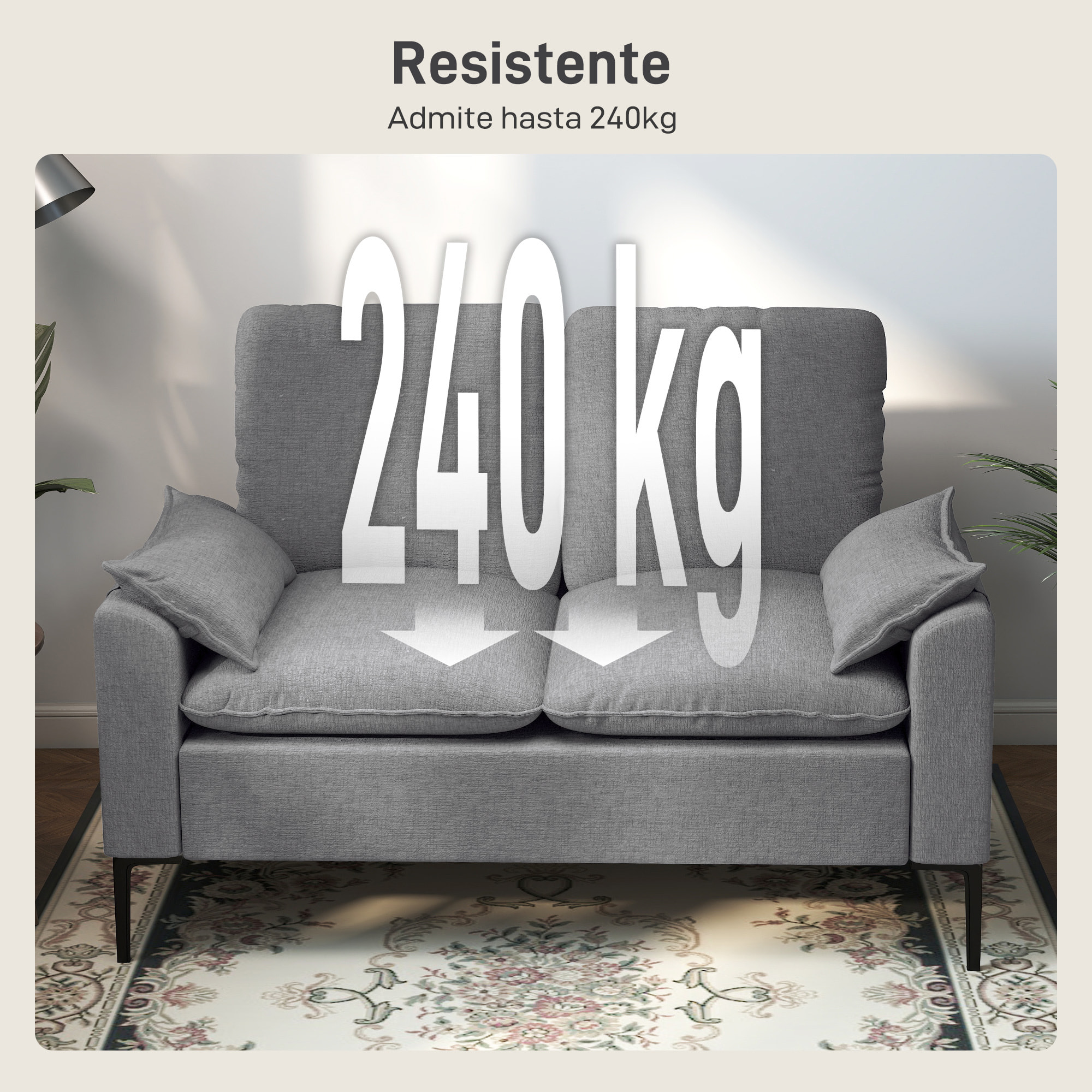 Sofá de 2 Plazas, Tapizado en Terciopelo, Sofá Moderno con Patas de Metal, Reposabrazos Acolchado, para Salón, Dormitorio, Oficina, Sala de Estar, 130x77x84 cm, Gris