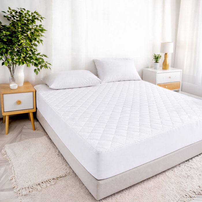 Protege matelas 100% polyester 205gsm matelasse impermeable respirant blanc