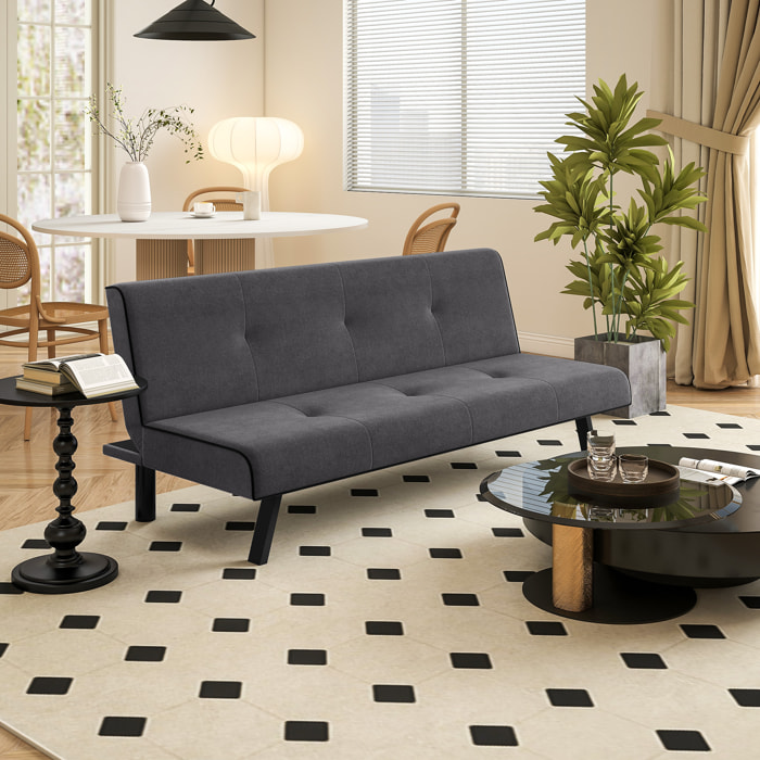 Canapé convertible 3 places canapé-lit avec dossier inclinable réglable piètement métal noir tissu gris