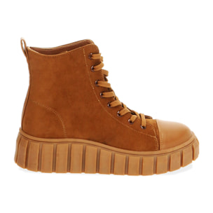 Sneakers cognac in microfibra, suola 4,5 cm