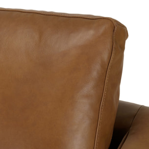 PIERRE - Canapé 3 places cuir couleur caramel assise capitonnée