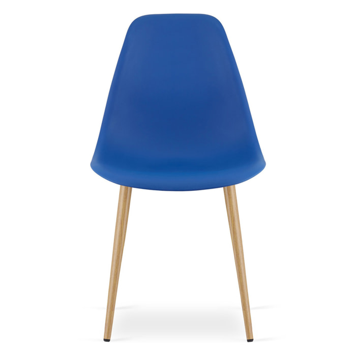 Sedia scandinava WAT blu con gambe effetto legno
