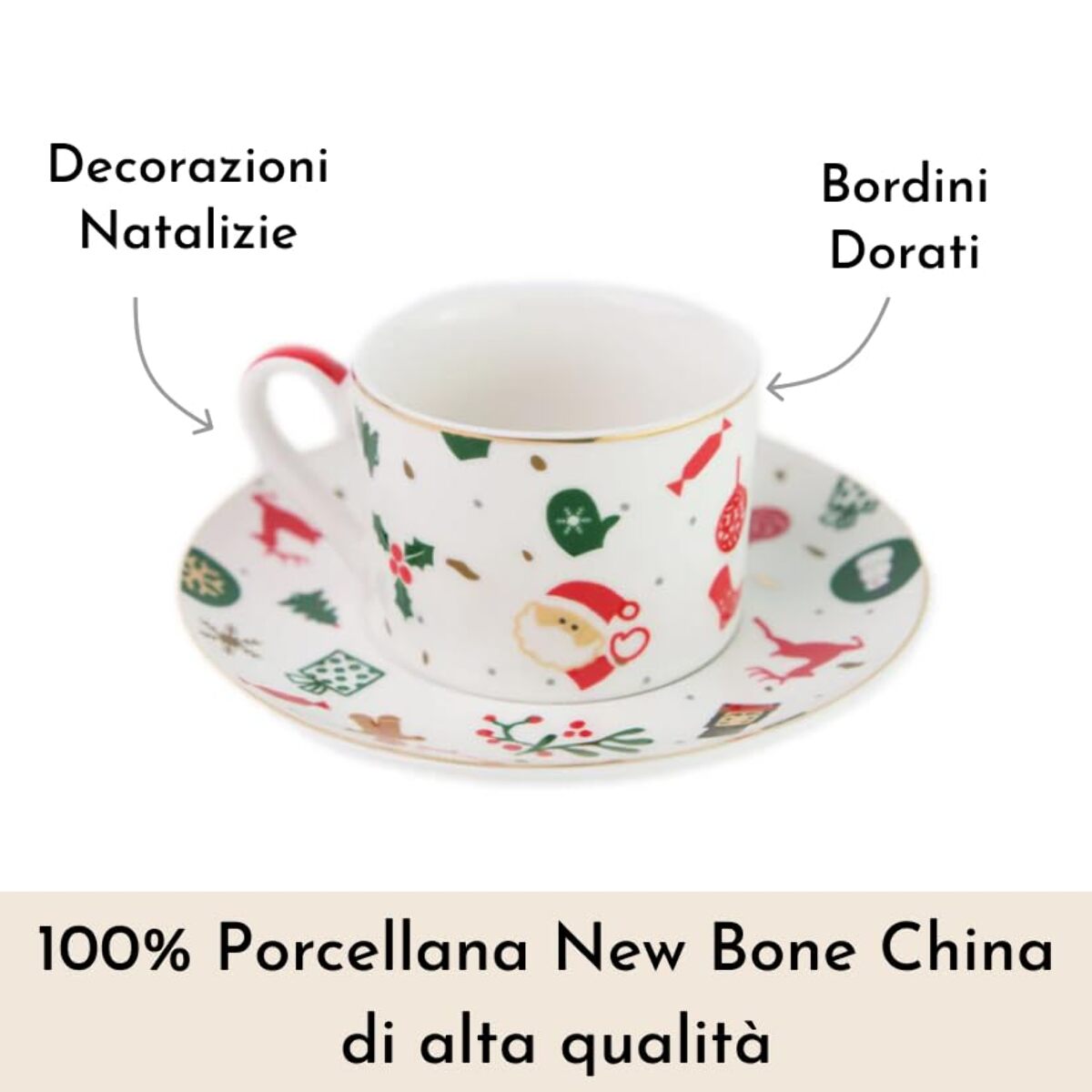 Set 4 tazze da tè Fantasia del Natale in new bone china