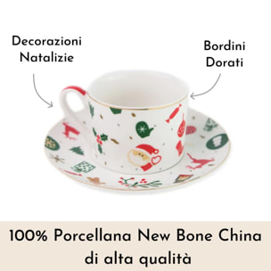 Set 4 tazze da tè Fantasia del Natale in new bone china