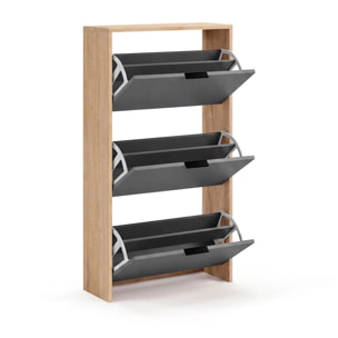 Zapatero de 3 puertas abatibles en roble canadian y gris grafito 60x113 cm Remi Roble Canadian - Gris Grafito