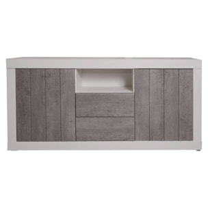 Credenza moderna a 2 ante, Buffet da cucina, Madia con scaffali, Mobile da soggiorno Porta TV, cm 185x44h86, colore Bianco e Cemento