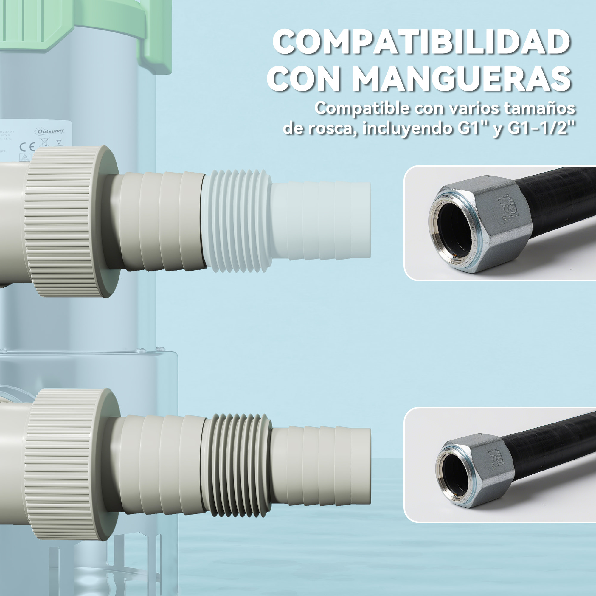 Bomba de Aguas Sucias 1100W Bomba Sumergible de Aguas Residuales con Capacidad de 18000 l/h Interruptor de Flotador y Conector Universal para Drenaje de Piscinas Estanques Bañeras