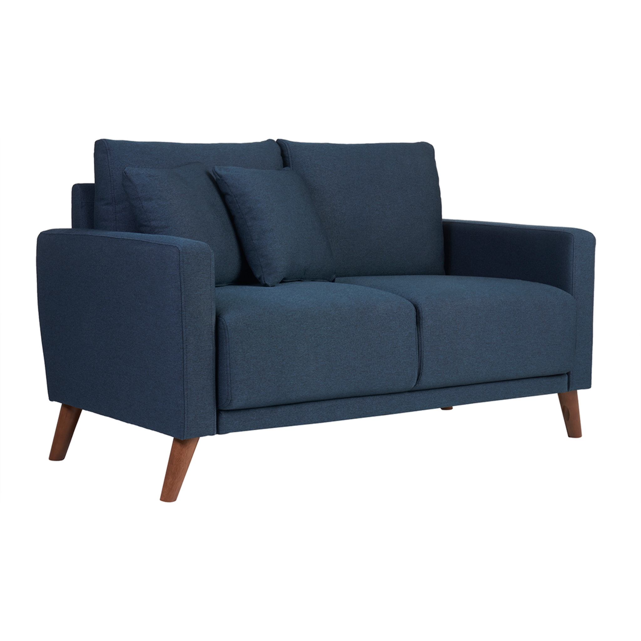 Canapé 2 places en tissu bleu foncé et bois foncé MUNIK