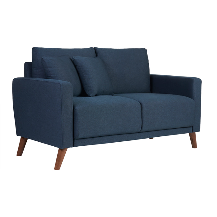 Canapé 2 places en tissu bleu foncé et bois foncé MUNIK