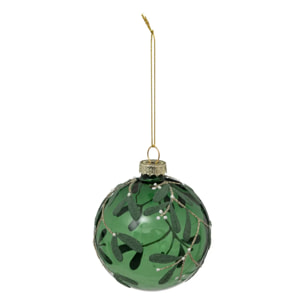 boule de noël vert gui 8cm en verre