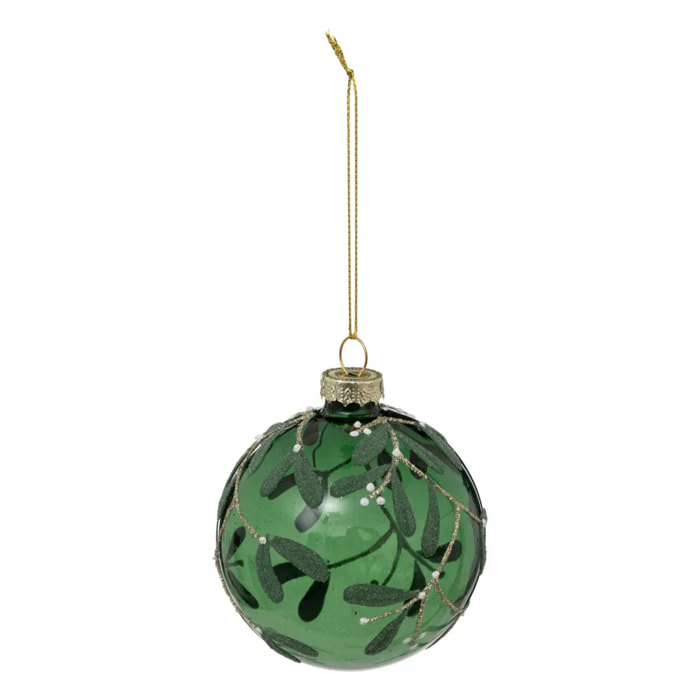 boule de noël vert gui 8cm en verre