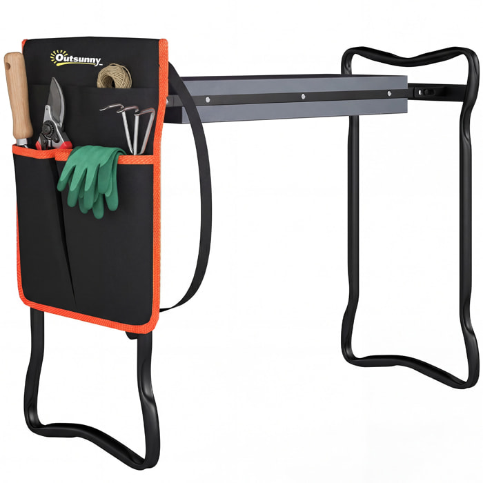 Taburete de Jardín Plegable con Almohadilla de Espuma EVA, Asiento de Jardín Portátil con Bolsa para Herramientas en Cintura, Carga 150 kg, Regalo para Jardineros, Ancianos, Negro