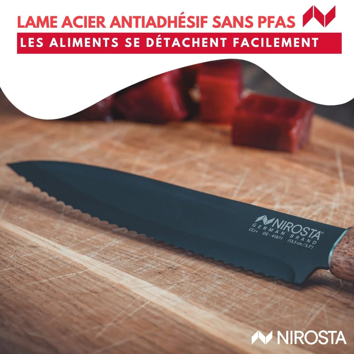 Couteau de cuisine lame crantée 24 cm Nirosta Flow
