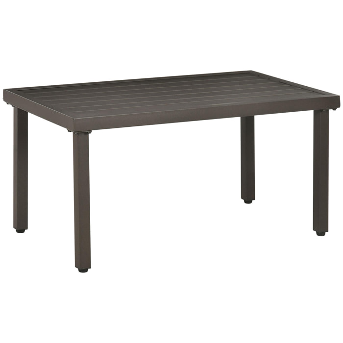 Table basse rectangulaire de jardin plateau à lattes pieds réglables dim. 91L x 51l x 46H cm acier marron
