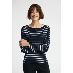 Maglietta a righe blu marino e bianco con collo a barca e logo Polo Club