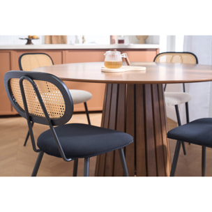 Chaises design noires en tissu velours, métal et cannage rotin (lot de 2) SWANN