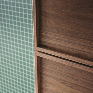 Commode chiffonnier noyer 4 tiroirs effet bois - L 48 x P 43 x H 98.5cm - Kuba