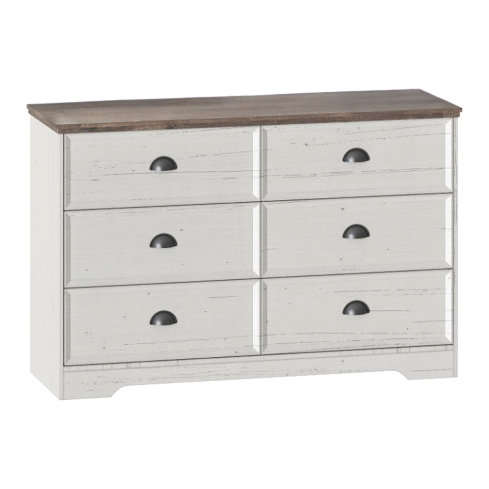 YORK Commode 6 tiroirs blanc et bois 120cm