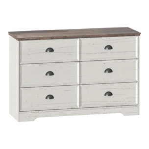 YORK Commode 6 tiroirs blanc et bois 120cm