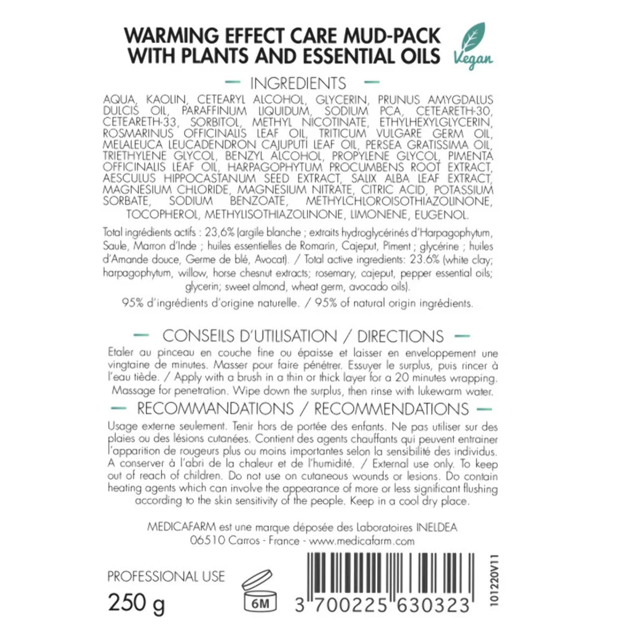 MEDICAFARM - Argile de soin THERMO-K - Formule chauffante - Aide à apaiser les douleurs musculaires et articulaires - Aide à améliorer la microcirculation - 2 pots de 250g