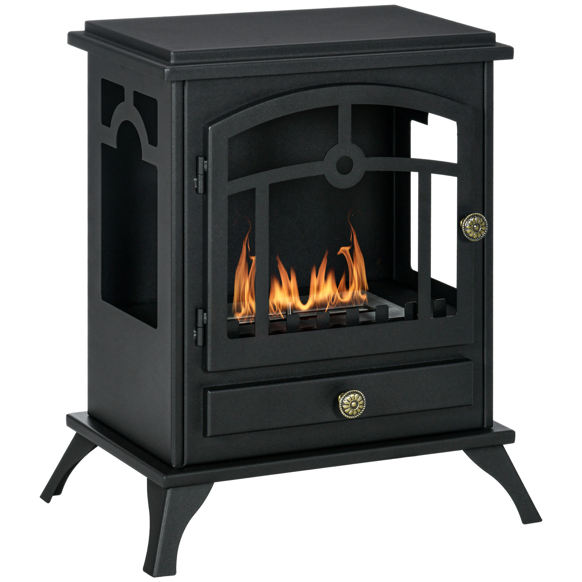 Chimenea de Bioetanol Estufa de Bioetanol de Pie con Tanque de 1,2 L Apagallamas de Acero Inoxidable Tiempo de Combustión 3H para Interiores 20-25 m² 45x28x54 cm Negro