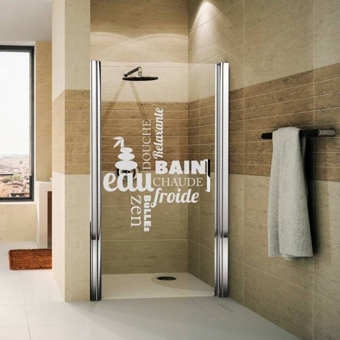 Film Fenêtre Anti Regard Occultant - DOUCHE ZEN - Stickers Autocollant Brise-Vue pour Vitre & Porte de Douche