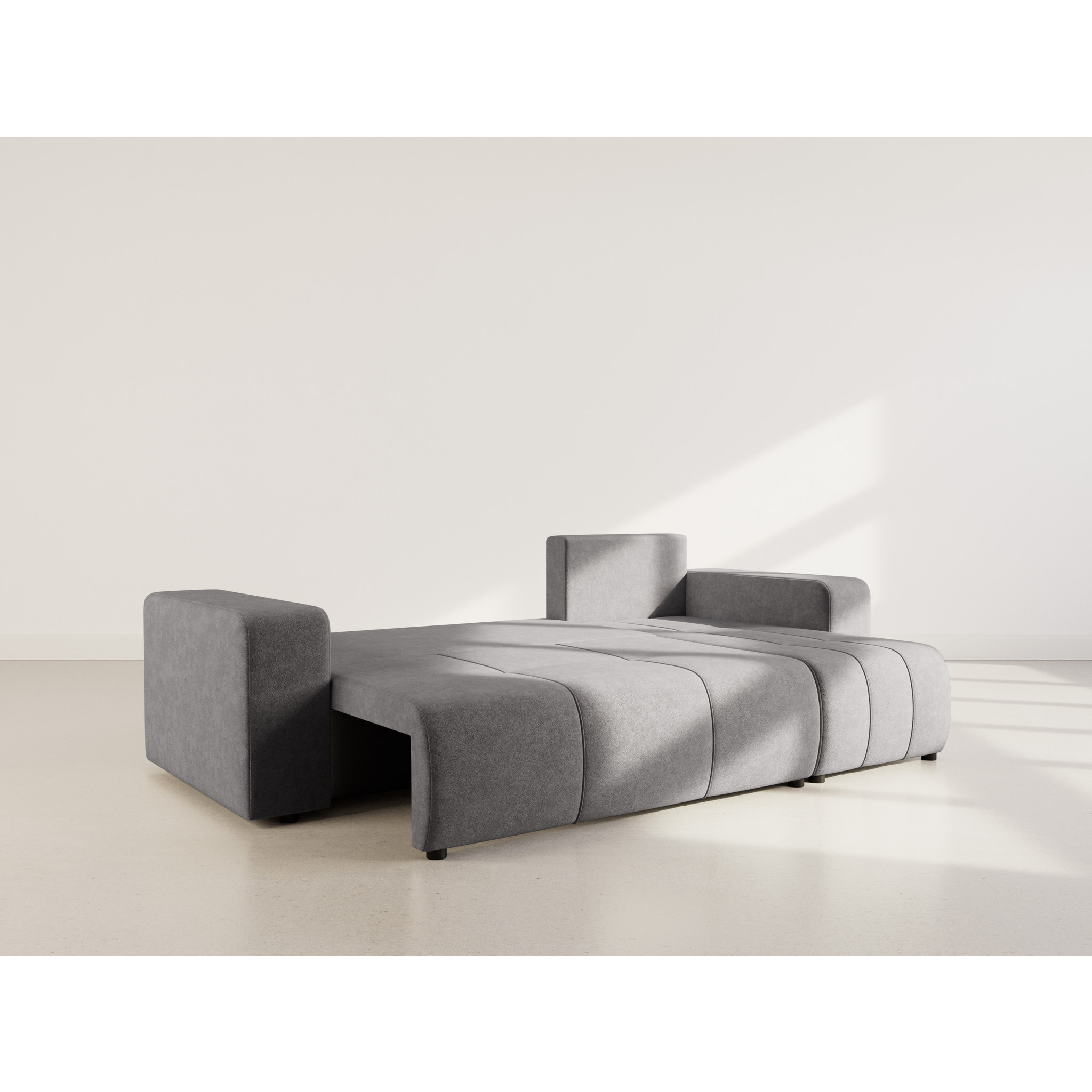 Nicole - canapé d'angle réversible 4 places convertible avec coffre en tissu - Gris