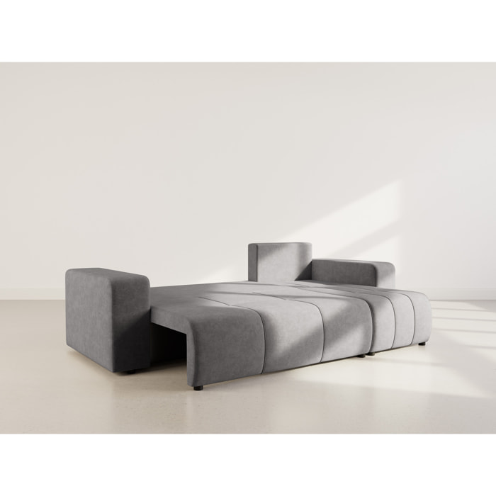 Nicole - canapé d'angle réversible 4 places convertible avec coffre en tissu - Gris