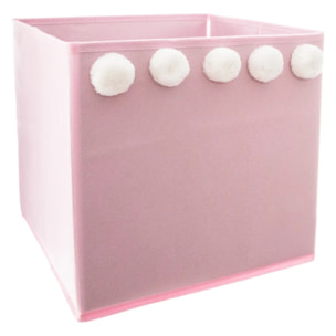 Bac de rangement enfant pompons rose 29x29cm