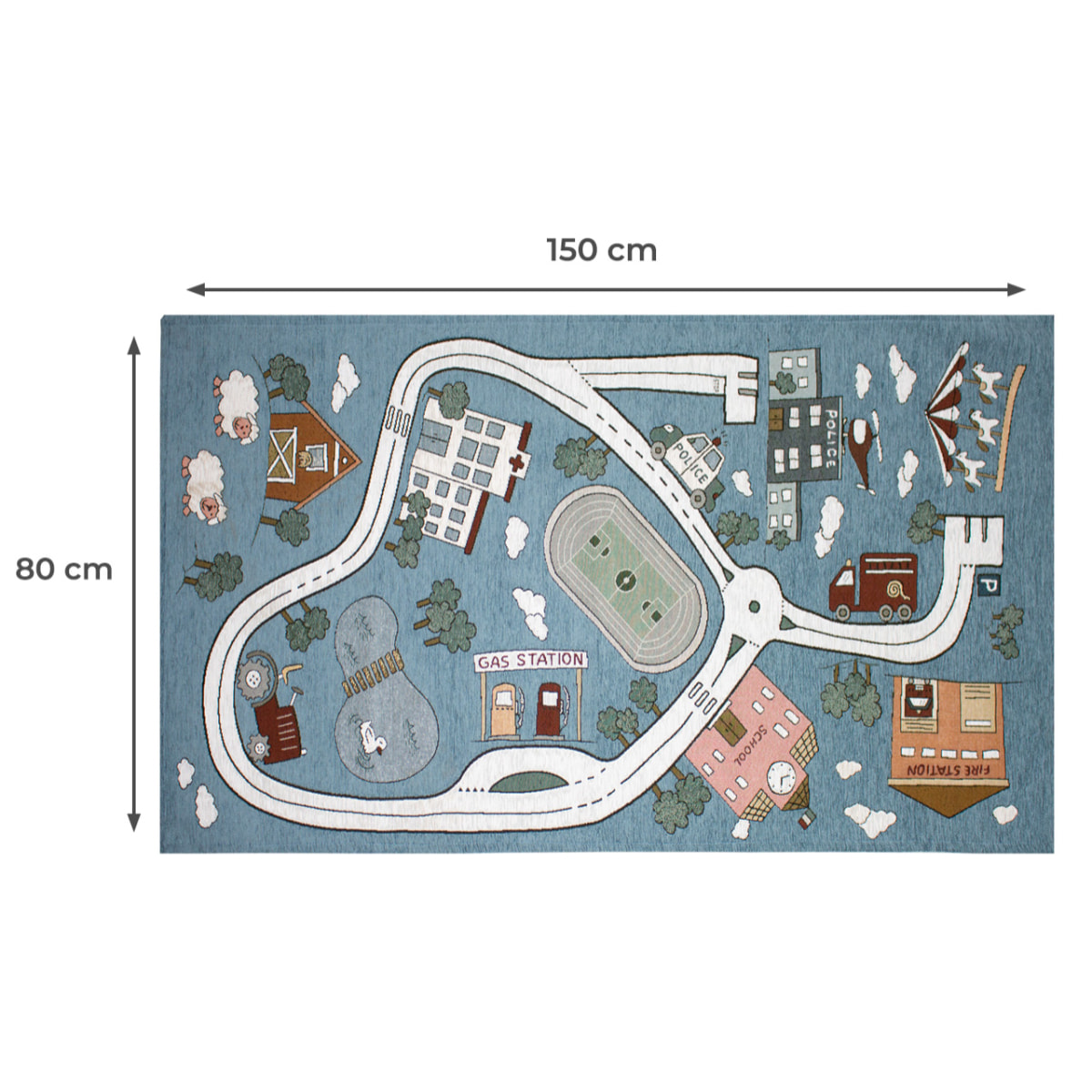 Tappeto Arredo Gioco Cameretta Bambini Pista Azzurro Topazio