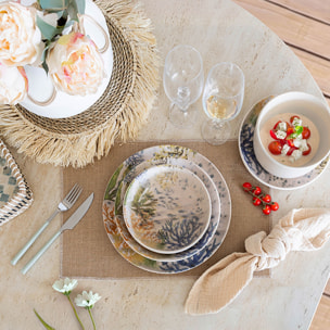 Service de table 48 pièces en grès motif aquatique CORFOU