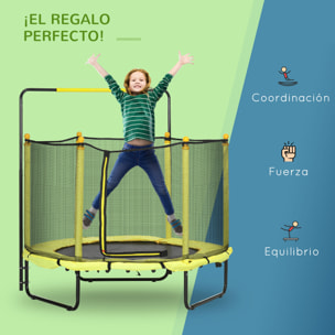 Cama Elástica Infantil Ø110 cm Trampolín para Niños con Red de Seguridad y 3 Patas de Acero en Forma de U Carga 50 kg para Interior Amarillo