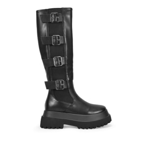 Botas altas negras con plataforma y hebillas