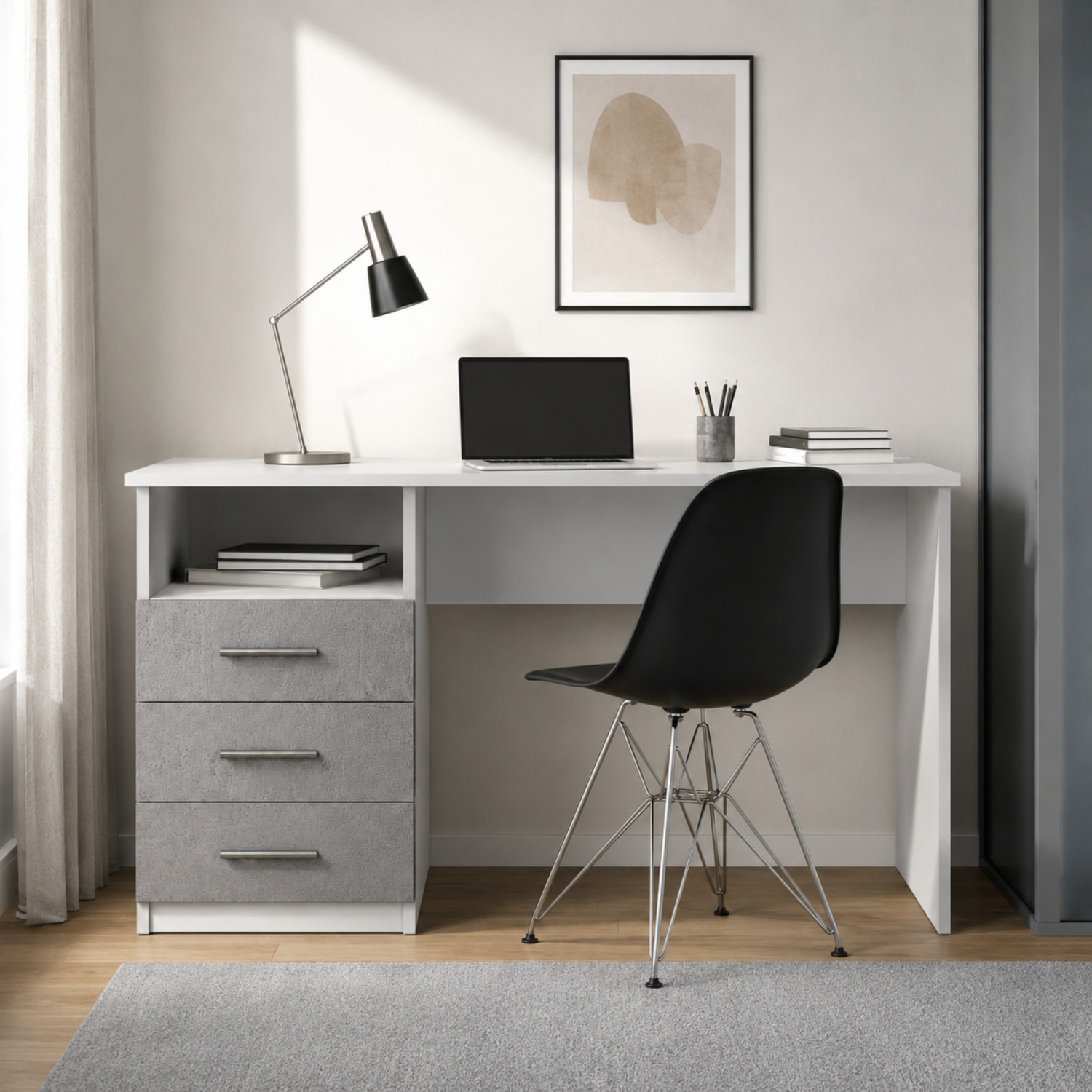 Scrivania Scrittoio Salvaspazio Con Cassetti Mobile Desk Postazione Pc Studio Ufficio Soggiorno Sala Pranzo 120 x 72 x 48 Cm Bianco Grigio Cemento