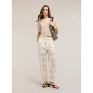 Motivi - Blusa de encaje con bordados - Blanco