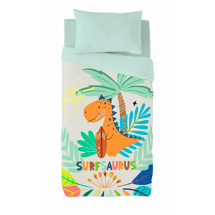 Naturals - Funda Nórdica Estampada - Infantil - Cierre Solapa - 100% Algodón - Incluye 1 Funda de Almohada - Surfsaurus