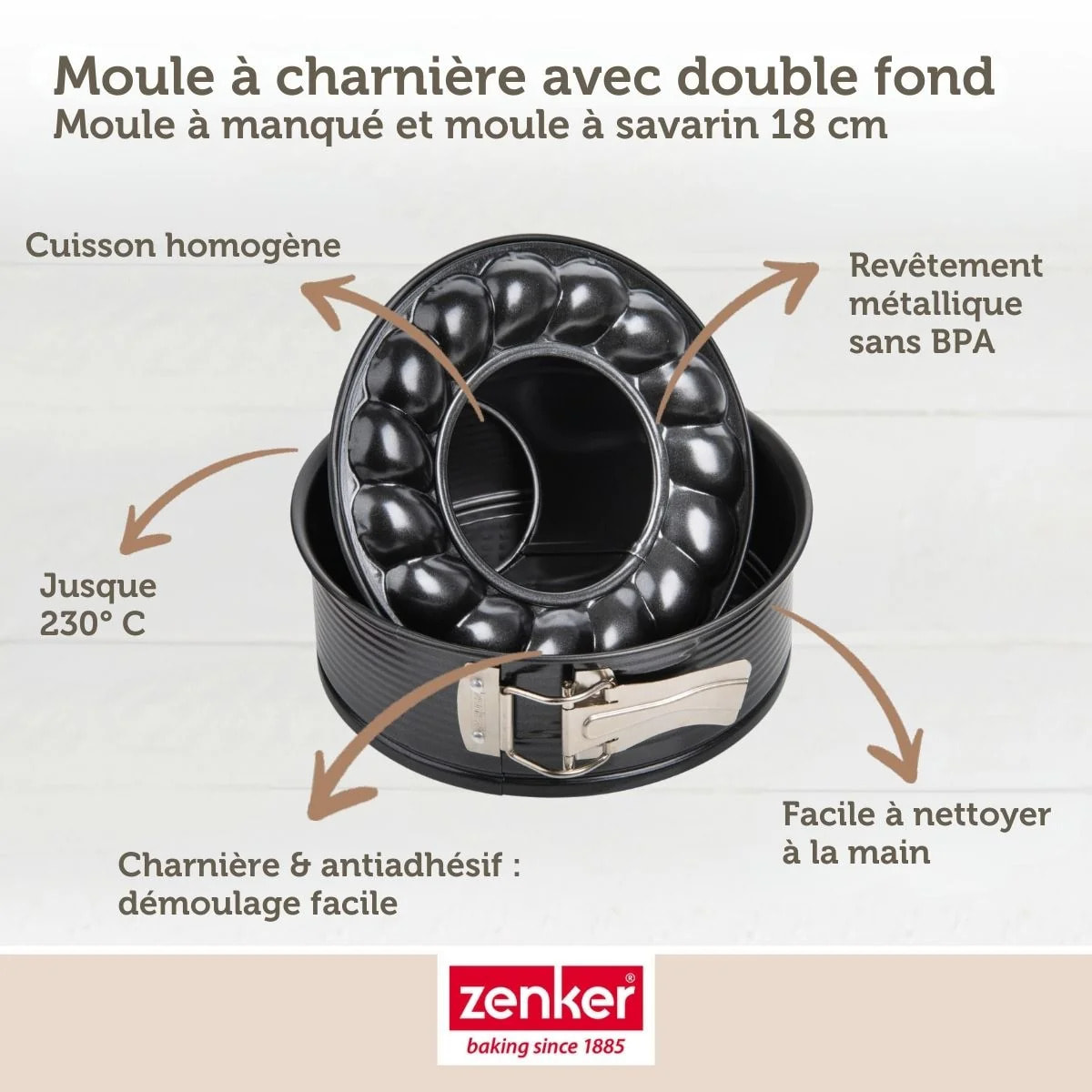 Ensemble de 2 Moules à manqué à charnière avec fond à savarin Zenker Black Metallic