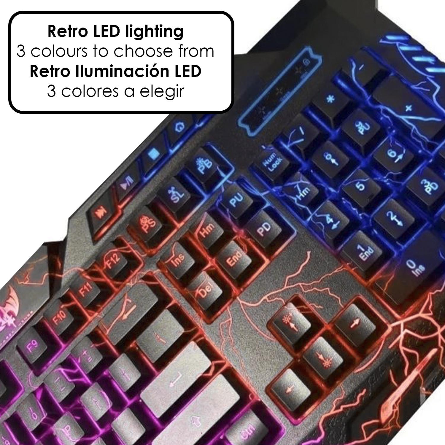 Tastiera da gioco M200 con 3 colori di illuminazione a LED tra cui scegliere.