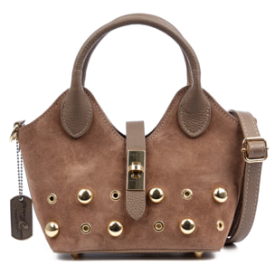 Barzanò Bolso de mano Mujer. Piel auténtica Gamuza con detalles metálicos.