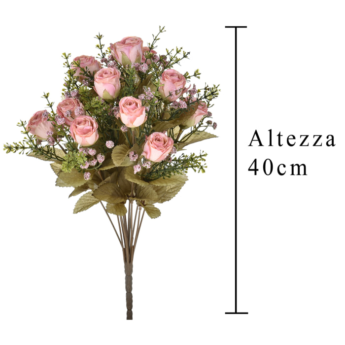 Bouquet Di Rose Dry. Altezza 40 Cm - Pezzi 3 - 18X40X18cm - Colore: rosa - Bianchi Dino - Fiori Artificiali