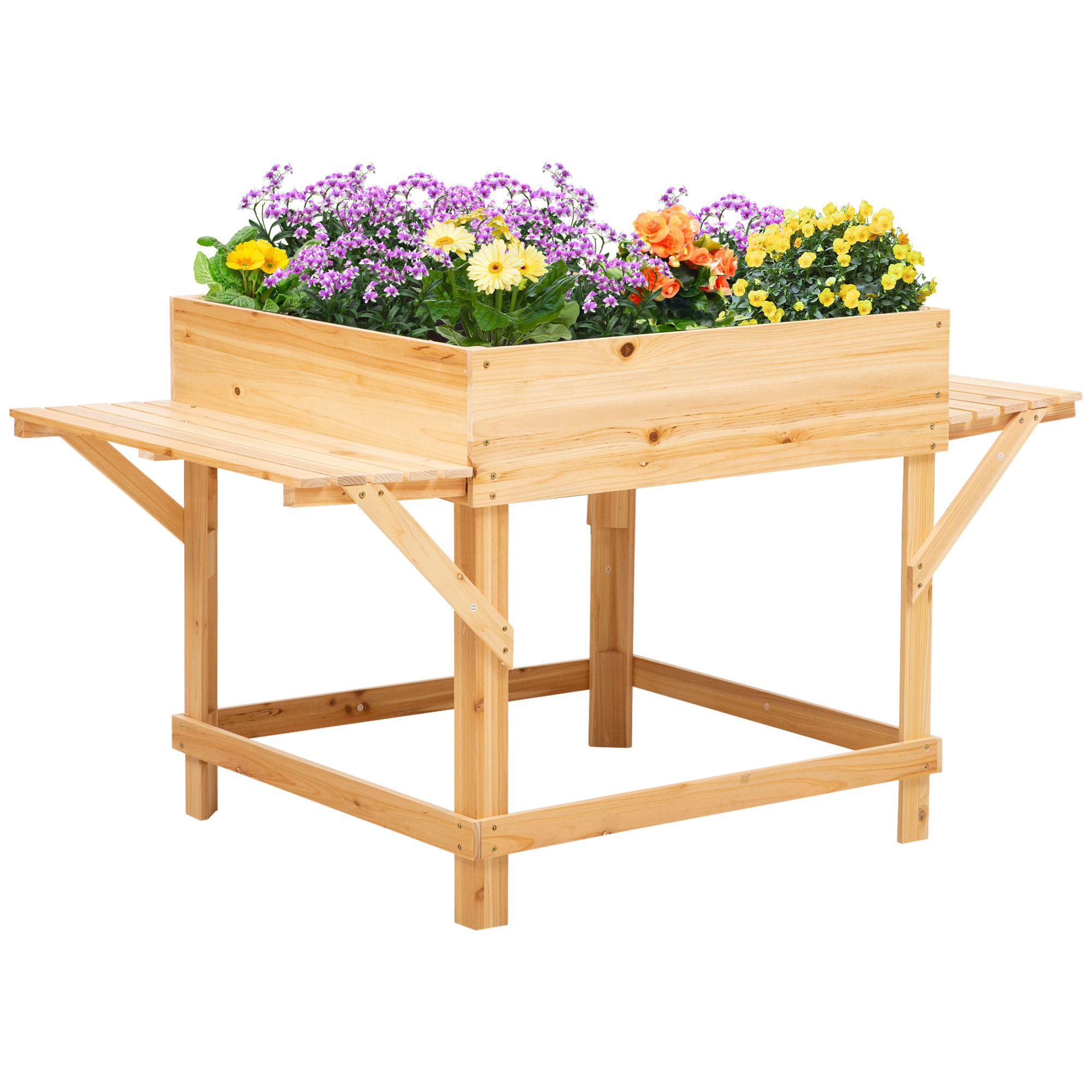 Jardinière sur pied potager dim. 130L x 75l x 75H cm 2 étagères, feutre drainage inclus bois sapin pré-huilé